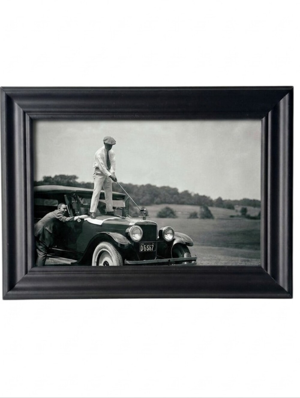 Funny Comedy Man Golfing Off Car vintage Mancave antique home decor accents art